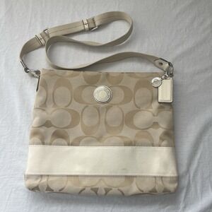 Coach Signature Zip File Crossbody Bag Light Khaki Chalk Handbag Coated Canvas